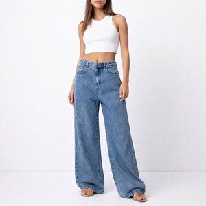 WeWoreWhat Wide Leg Baggy Jeans Low Rise Womens Size 27 Blue Relaxed Fit Denim